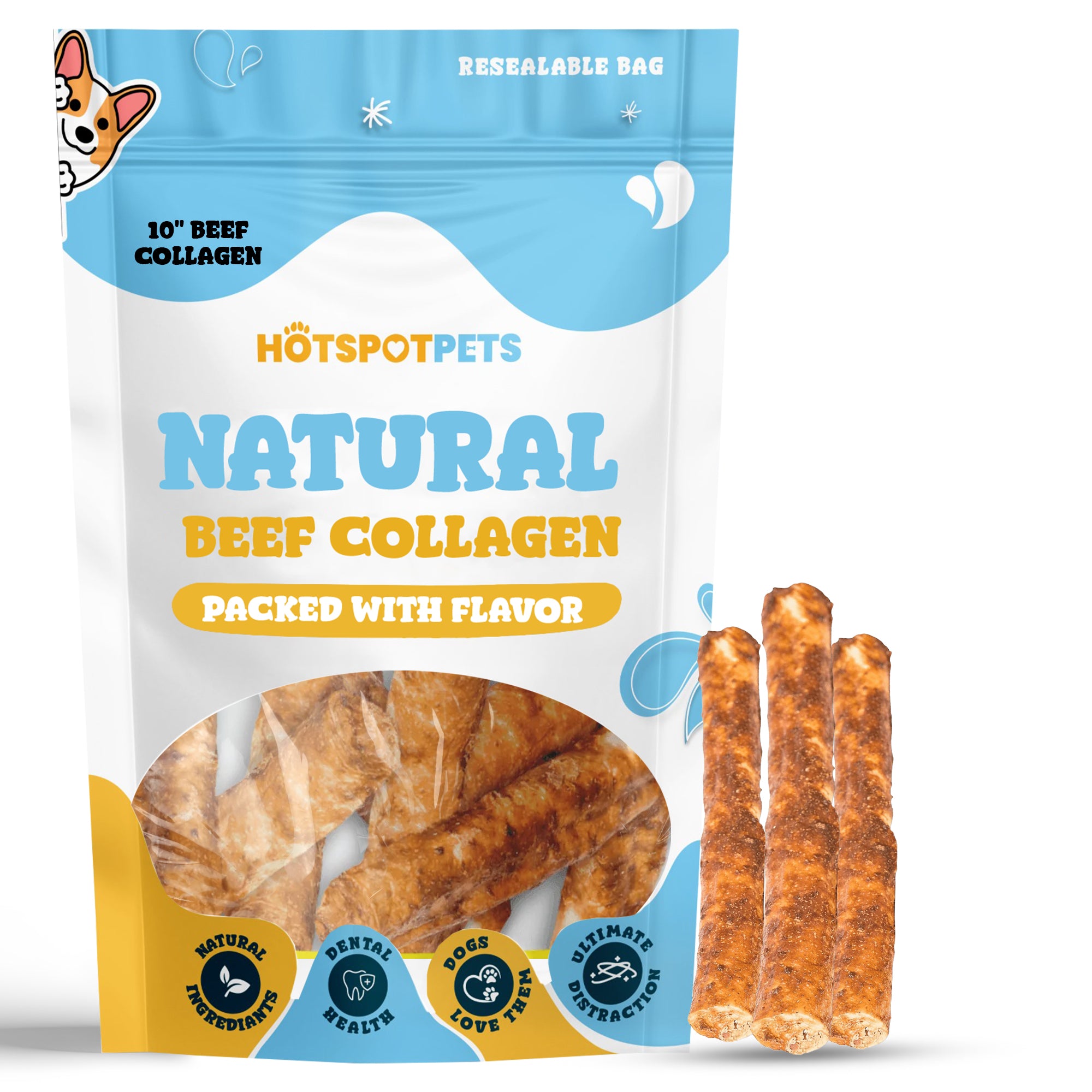 10" Beef Collagen Rolls for Large & Extra Large Dogs