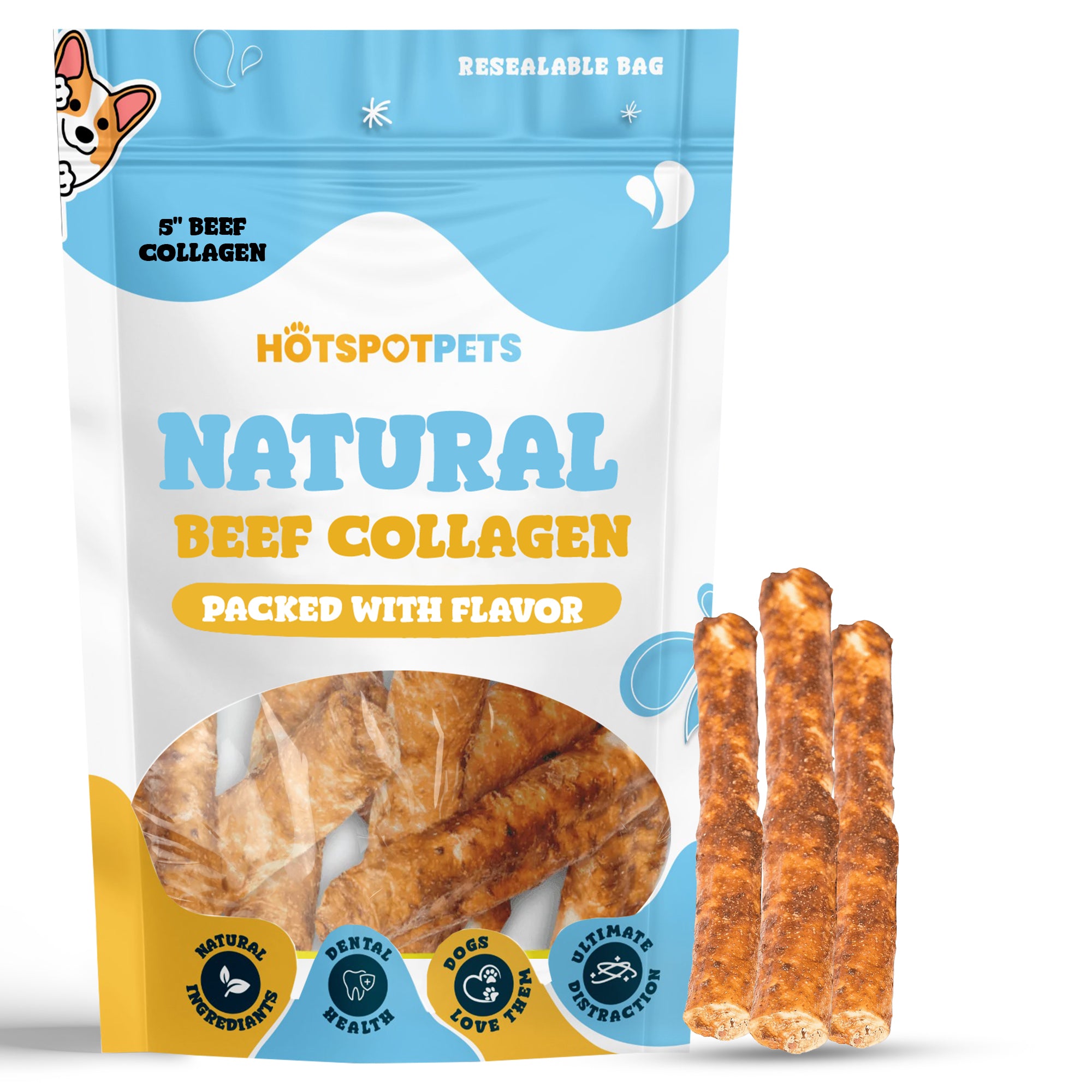 5" Beef Collagen Rolls for Small & Medium Dogs