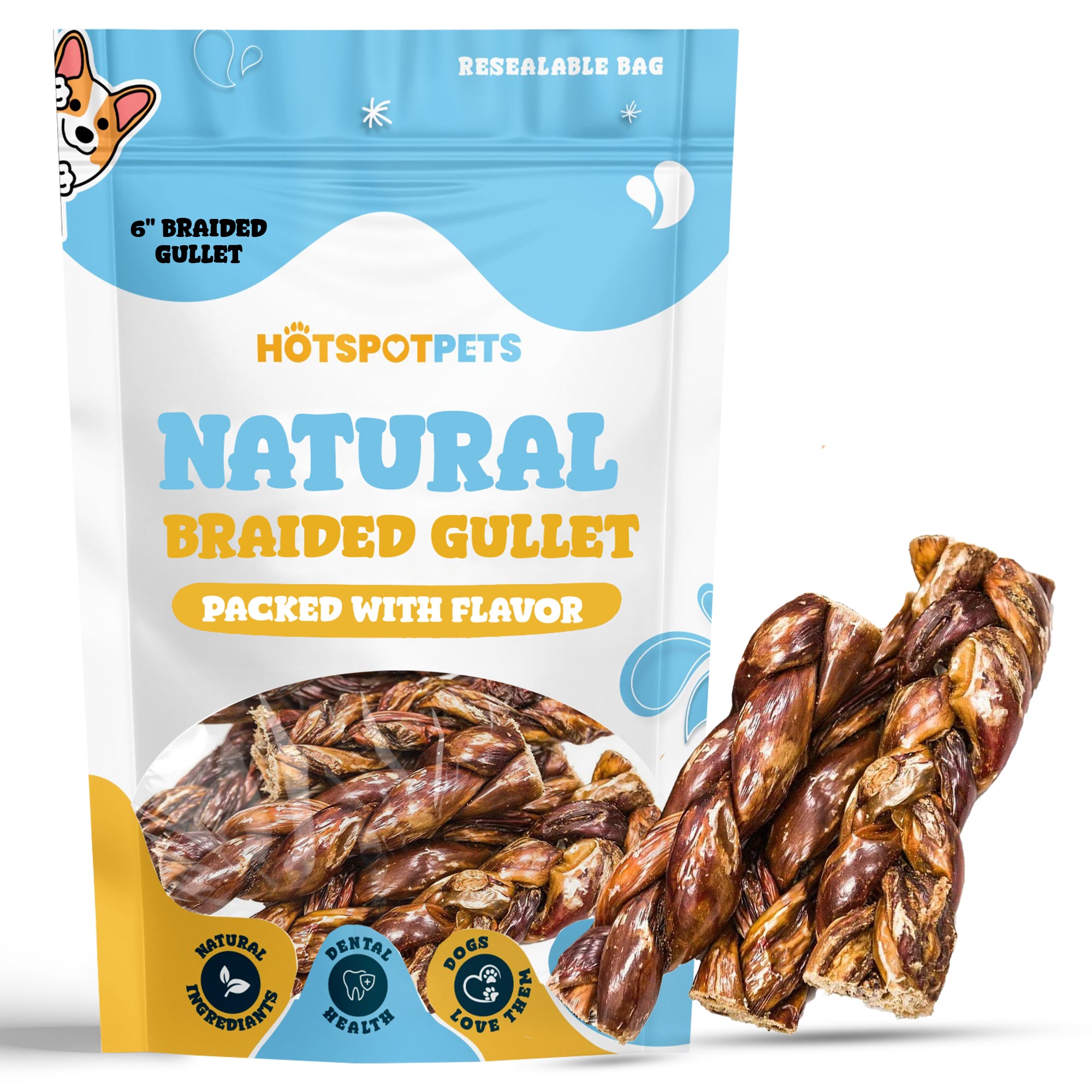 6" Braided Beef Esophagus Gullet Sticks for Small & Medium Dogs