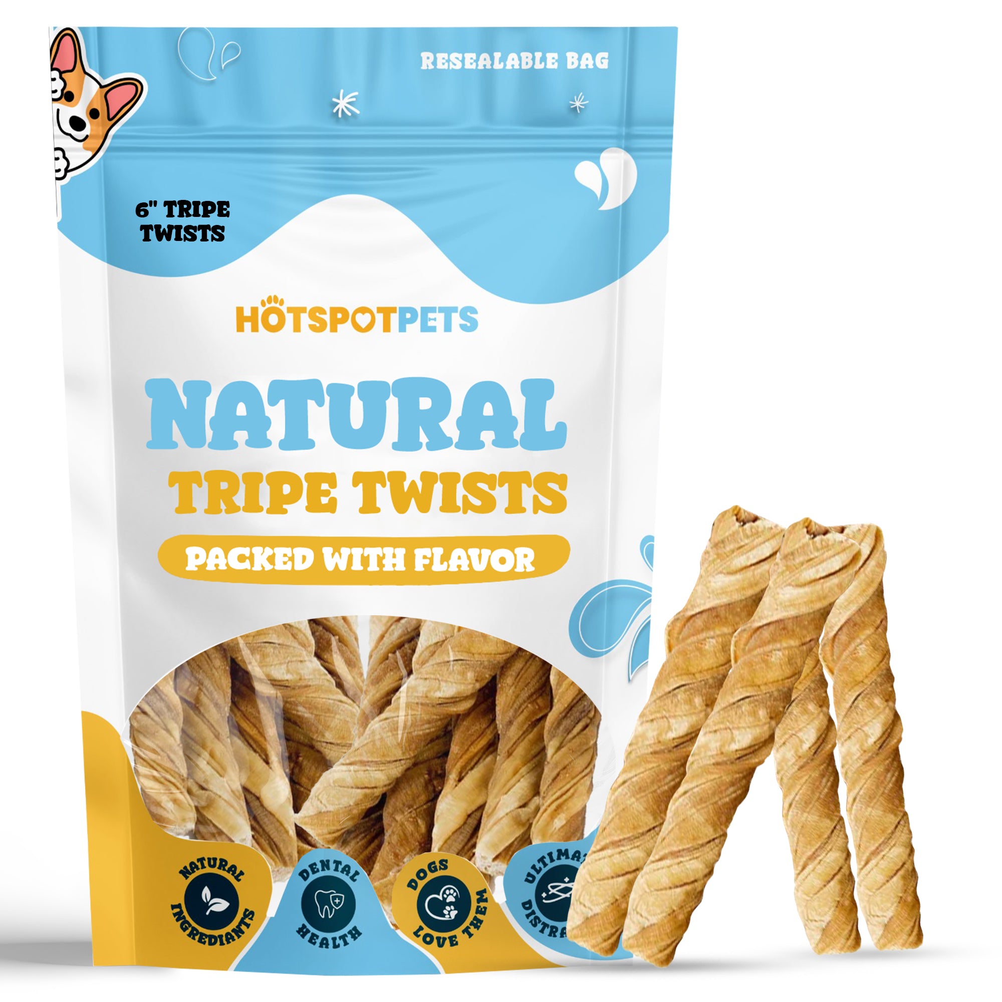 6" Inch Beef Tripe Twists for Small & Medium Dogs