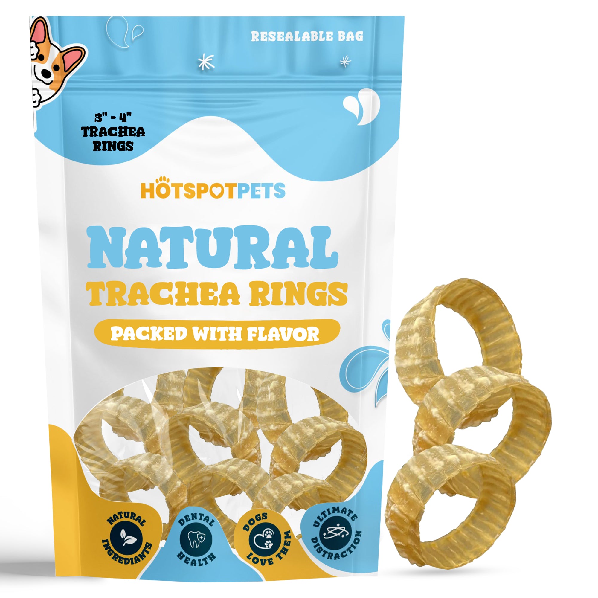 Whole Beef Trachea Ring Chews for Large & X-Large Dogs