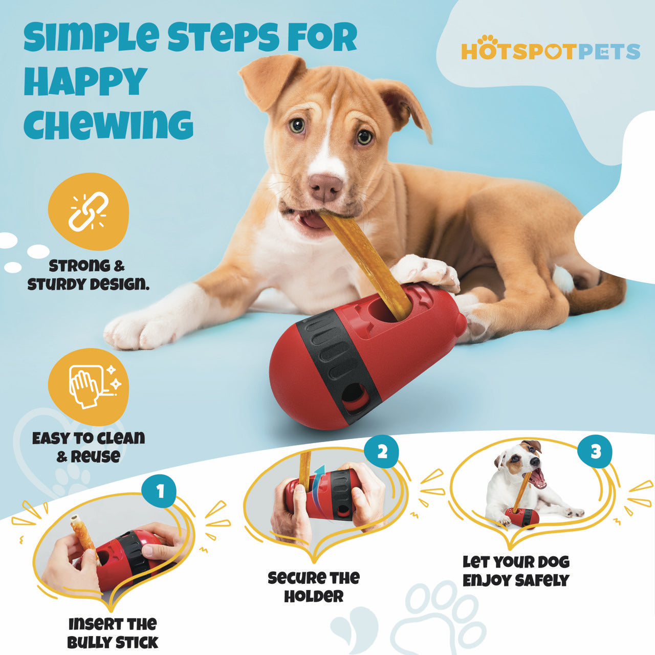 anxiety chew toys for dogs Sprankles Safe Bully Stick Holder & Dog Chew Treat Dispenser, Red