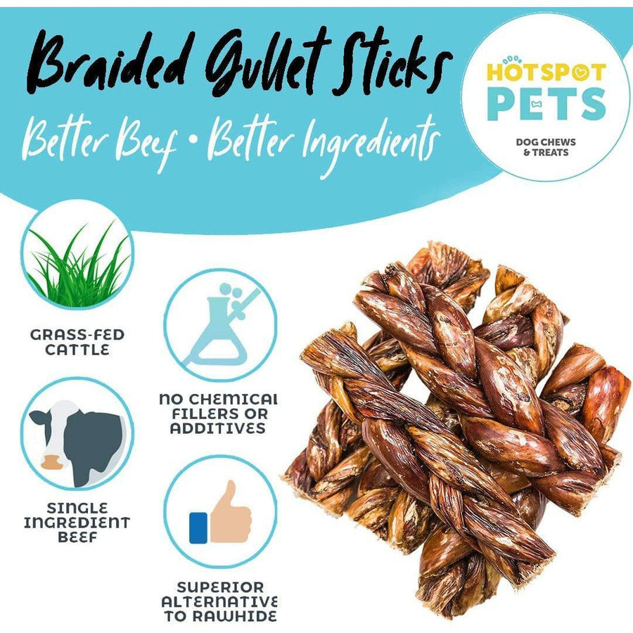 12" Braided Beef Esophagus Gullet Treats for Large & Extra Large Dogs | Gullet Chews at HotSpot Pets