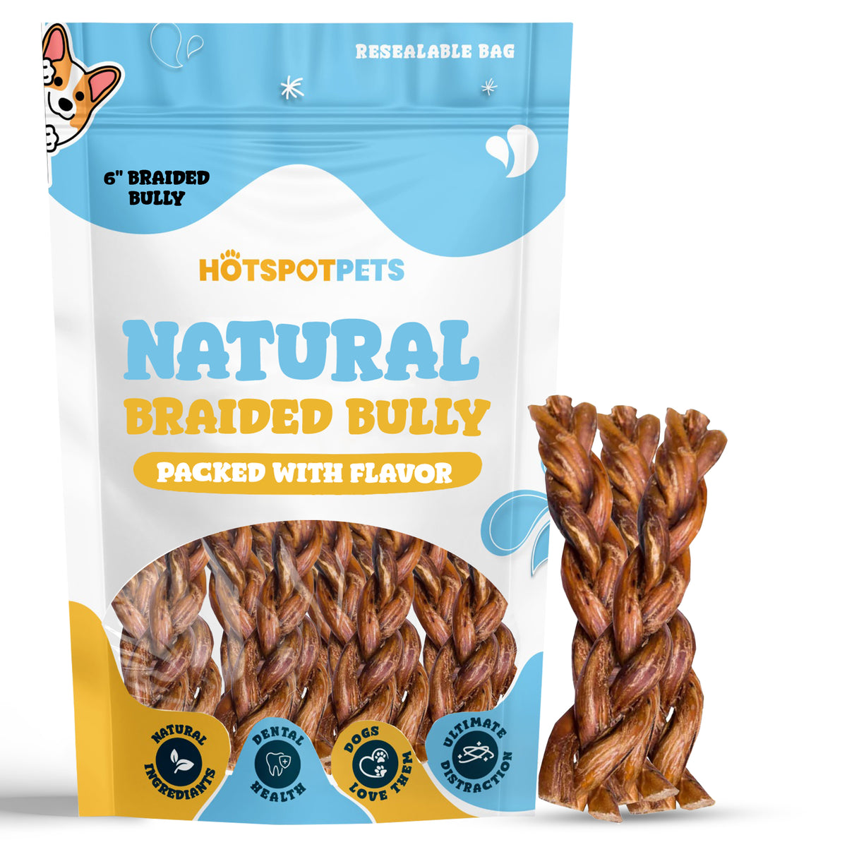 Amazing Dog Treats 6-Inch Braided Bully Sticks - 5 Pack Of Natural Grass-Fed Beef Chews For Dogs