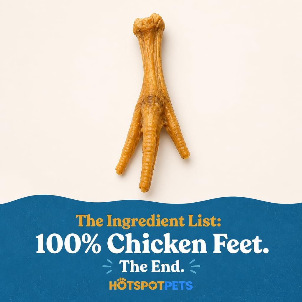 hotspot pets Dehydrated Chicken Feet Dog Treats (25 Count) Single Ingredient Dog Chews, All Natural Long Lasting Snack Sticks for Small &amp; Large Dogs