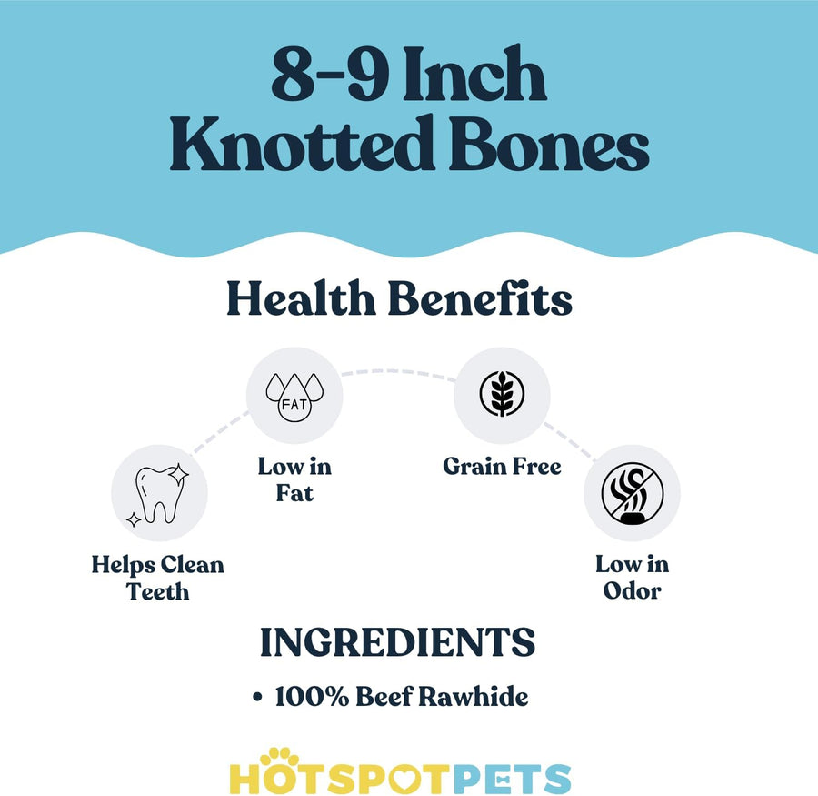 9" Inch Knotted Rawhide Bones for Large Dogs