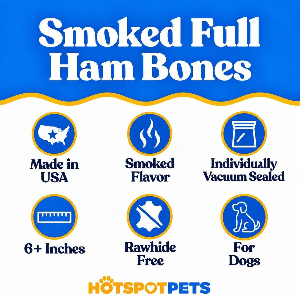 hotspot pets All Natural Pork Femur Bones for Dogs (6''- 8'') Made in USA