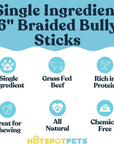 6" Braided Bully Sticks for Small & Medium Dogs