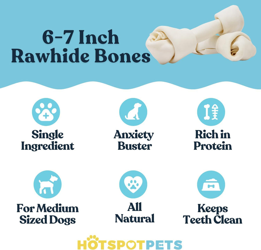 6" to 7 Inch Knotted Rawhide Bones