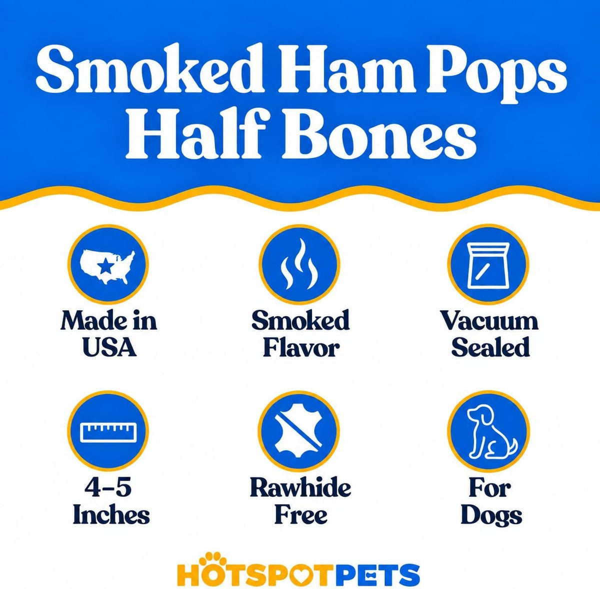 All Natural Smoked Pork Ham Pop Bones for Dogs Made in USA - 2 Count