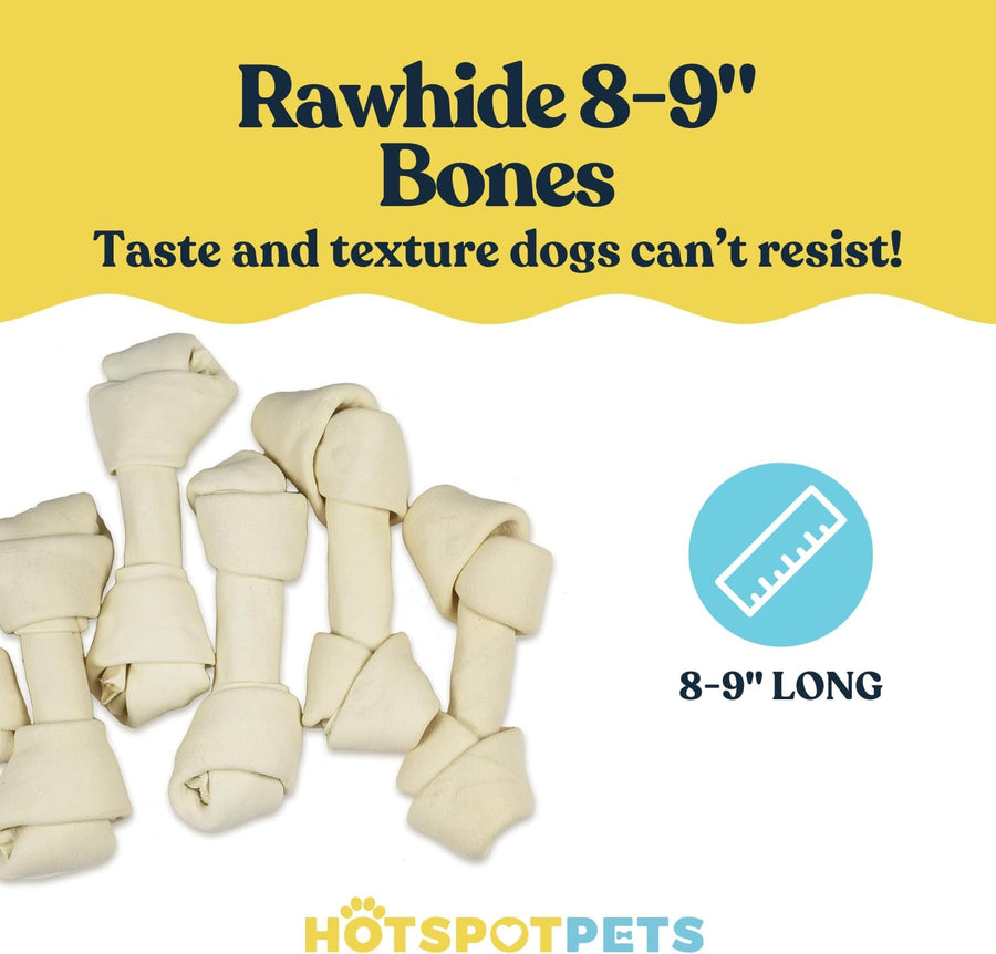 9" Inch Knotted Rawhide Bones for Large Dogs