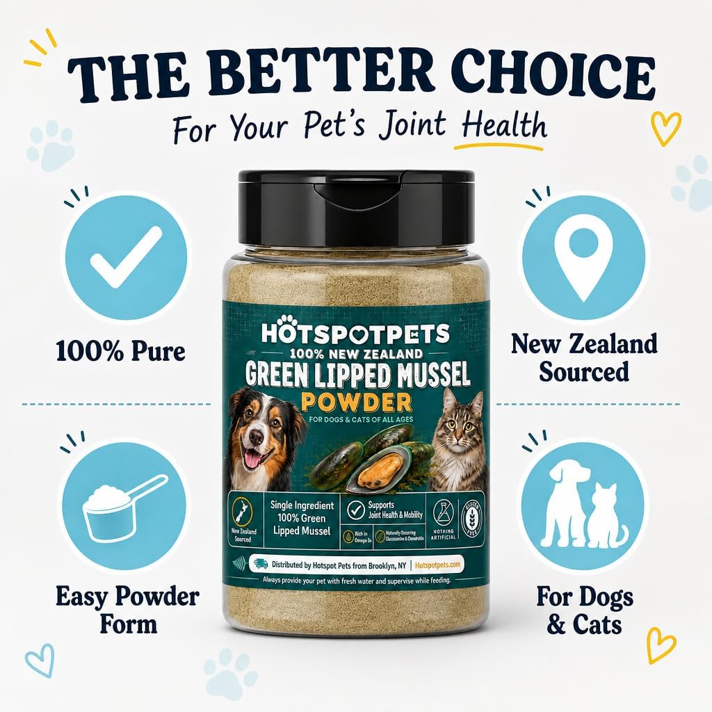 Green Lipped Mussel for Dogs and Cats, 75 Grams (250 Servings) 100% New Zealand Green Lipped Mussels for Hip &amp; Joints, Helps with Arthritis, Joint Pain Relief