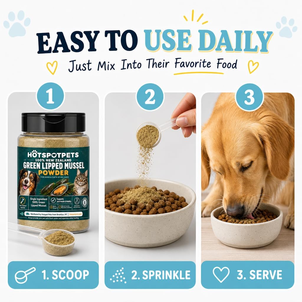 Green Lipped Mussel for Dogs and Cats, 75 Grams (250 Servings) 100% New Zealand Green Lipped Mussels for Hip &amp; Joints, Helps with Arthritis, Joint Pain Relief