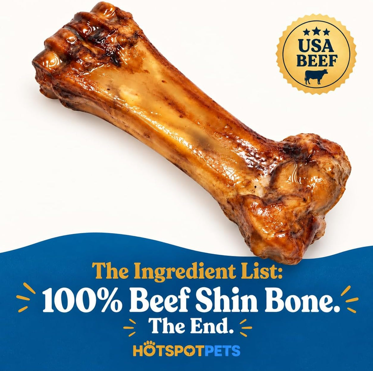 hotspot pets Meaty Beef Shin Bone Dog Treats 8” - Made in USA - 2 Count
