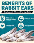 Freeze-Dried Rabbit Ears for Dogs (12-15 Ears) Single-Ingredient Treats, Rawhide-Free Natural Dog Chews with Fur – Novel Protein, Grain-Free, No Additives