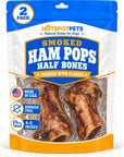 All Natural Smoked Pork Ham Pop Bones for Dogs Made in USA - 2 Count