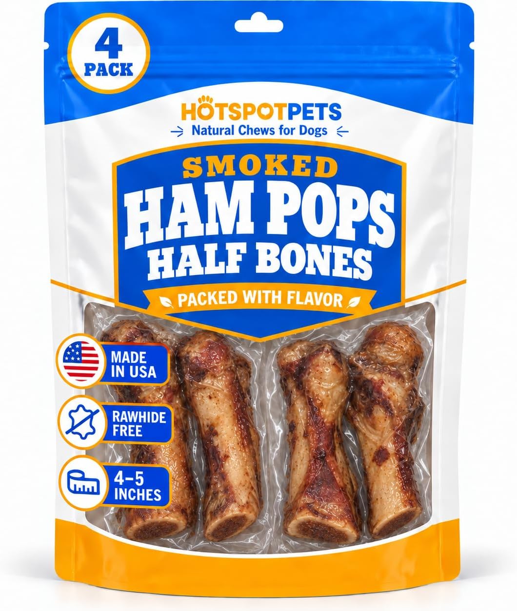 All Natural Smoked Pork Ham Pop Bones for Dogs Made in USA - 2 Count