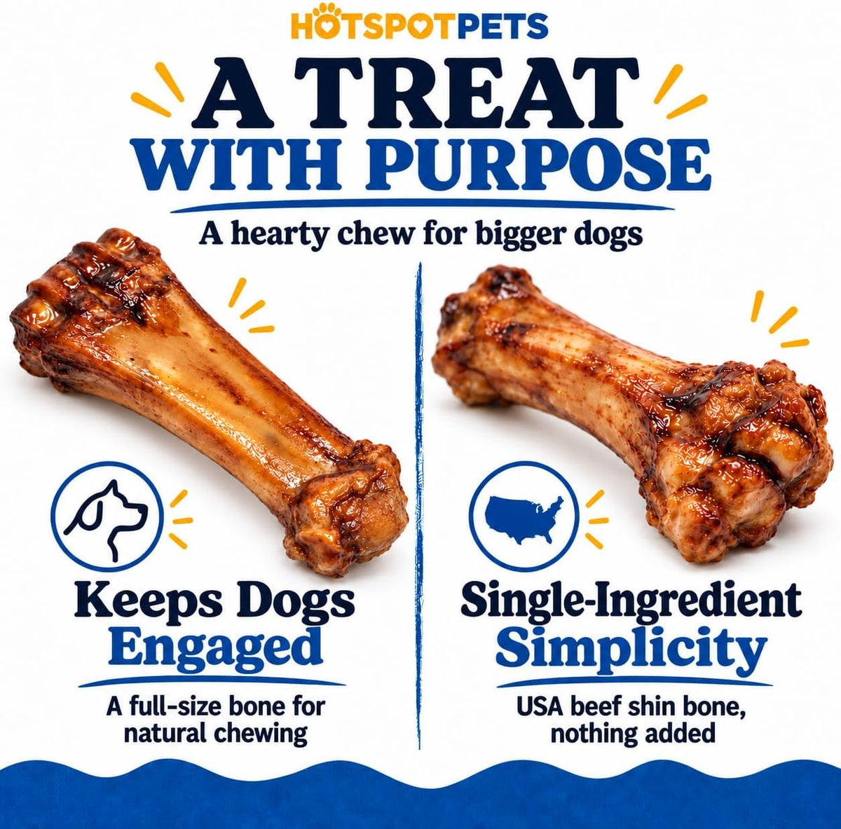 hotspot pets Meaty Beef Shin Bone Dog Treats 8” - Made in USA - 2 Count