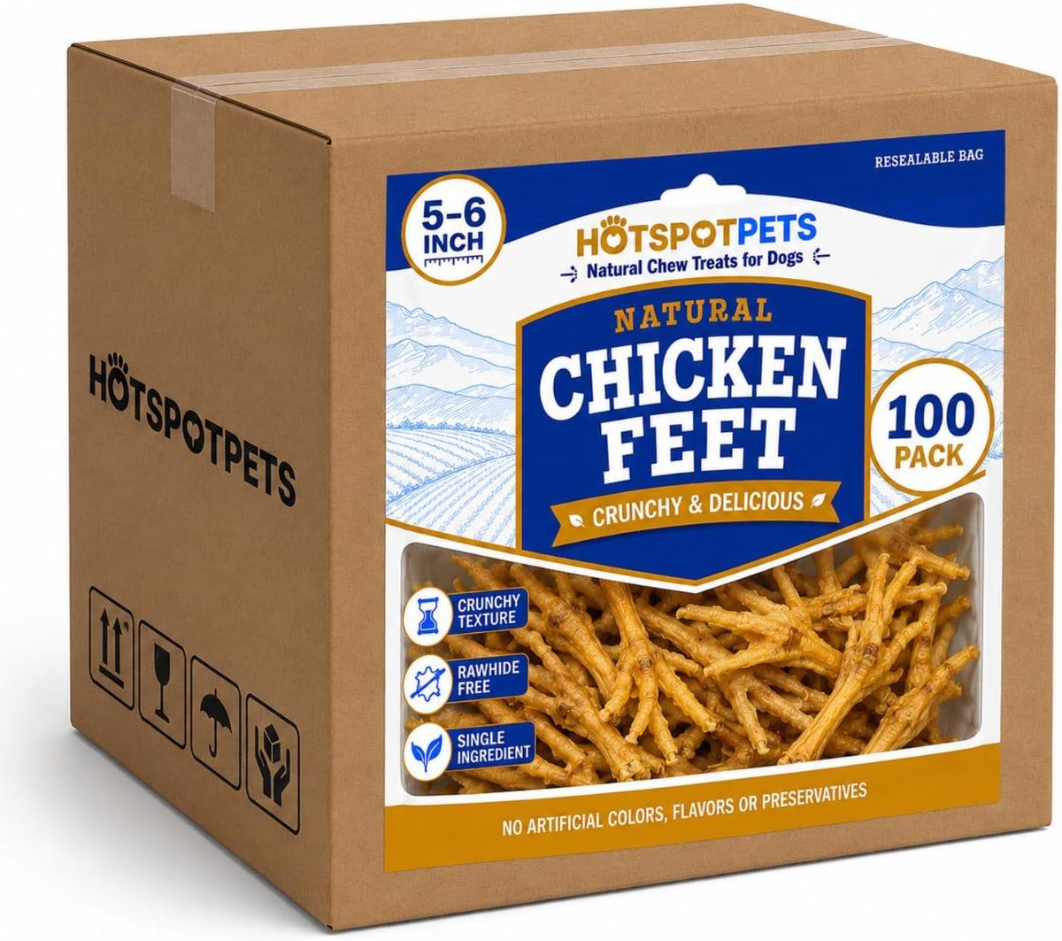 hotspot pets Dehydrated Chicken Feet Dog Treats (25 Count) Single Ingredient Dog Chews, All Natural Long Lasting Snack Sticks for Small &amp; Large Dogs