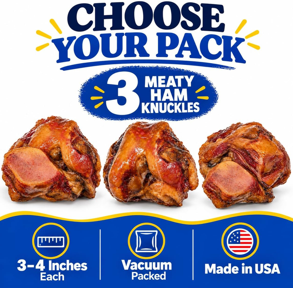 hotspot pets Smoked Ham Knuckles Bone Dog Treat, Made in USA - 3 Pack
