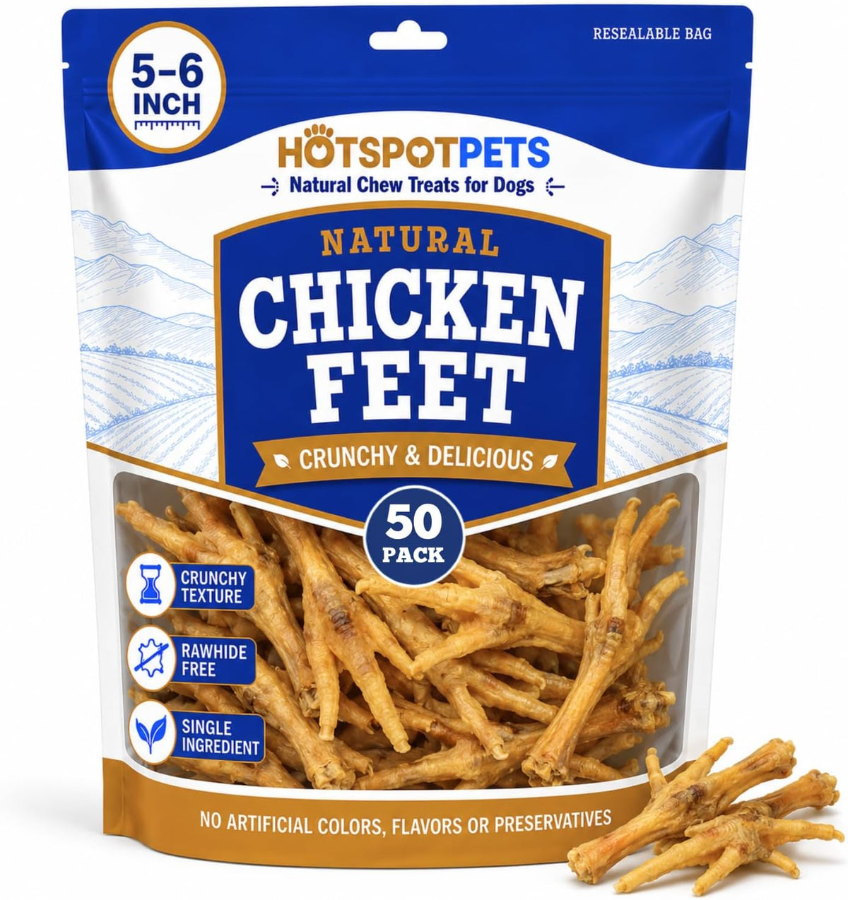 hotspot pets Dehydrated Chicken Feet Dog Treats (25 Count) Single Ingredient Dog Chews, All Natural Long Lasting Snack Sticks for Small &amp; Large Dogs