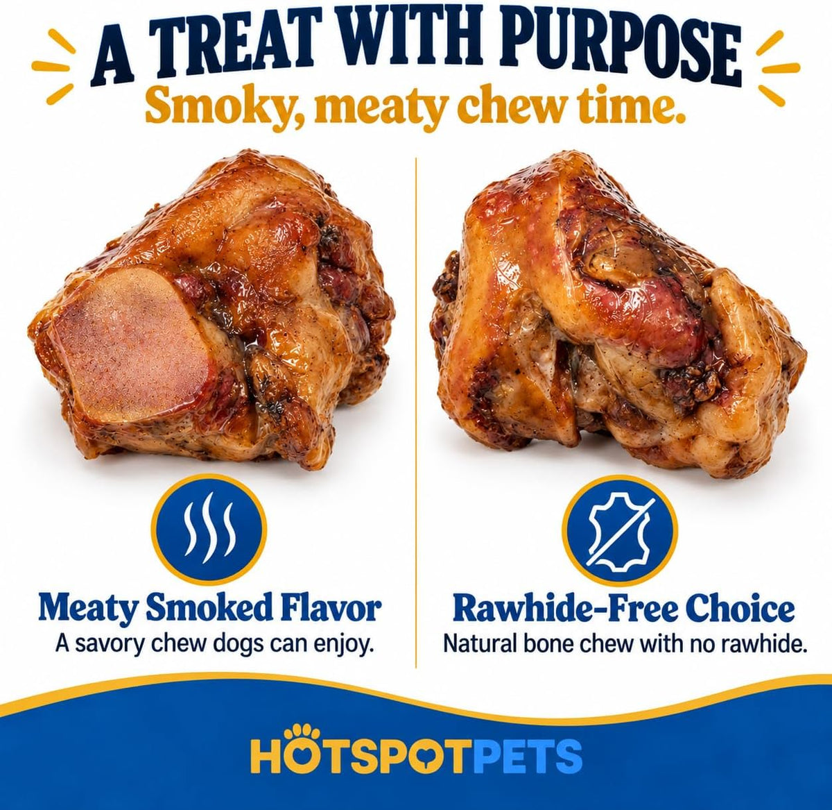hotspot pets Smoked Ham Knuckles Bone Dog Treat, Made in USA - 3 Pack