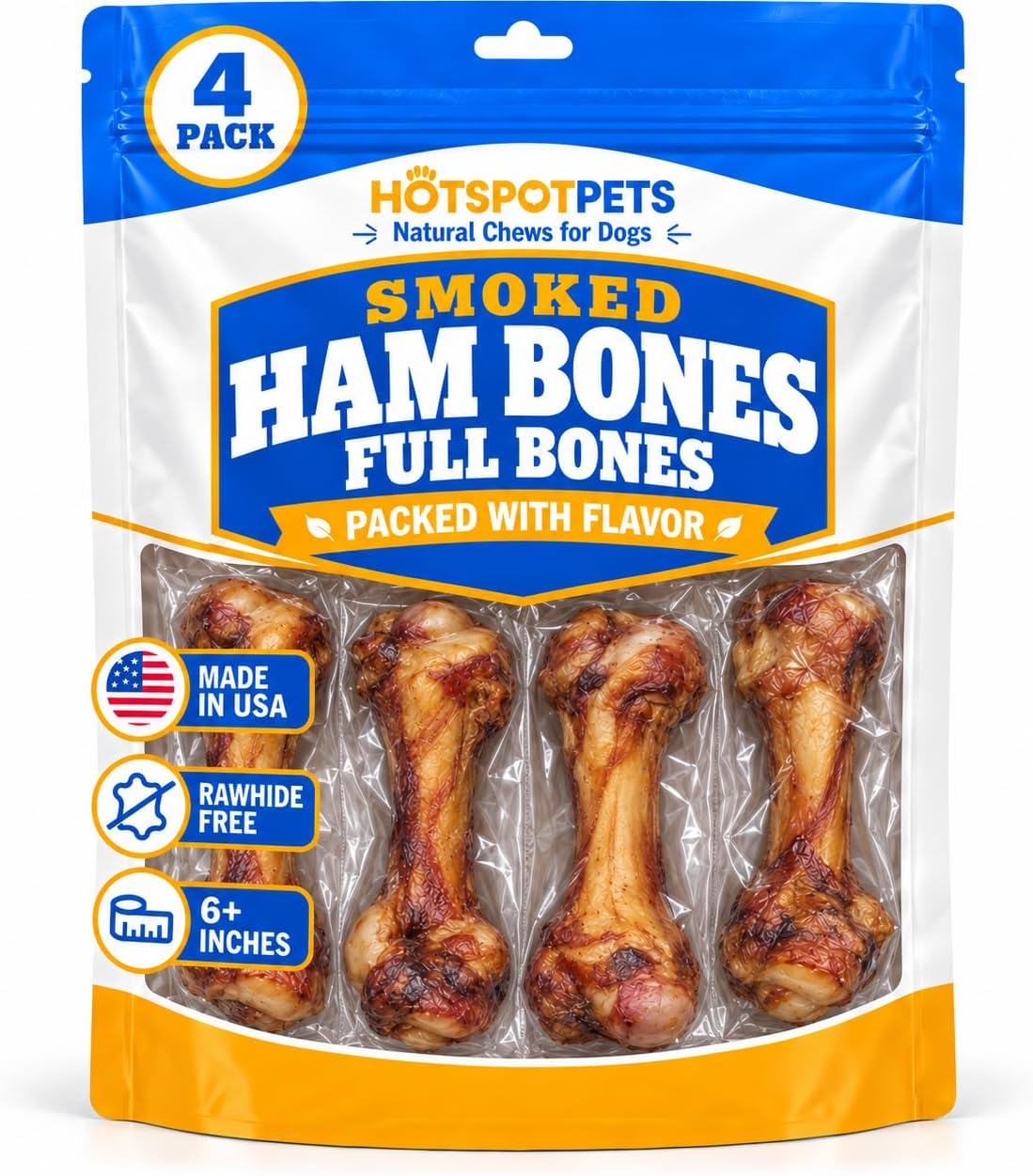 hotspot pets All Natural Pork Femur Bones for Dogs (6''- 8'') Made in USA
