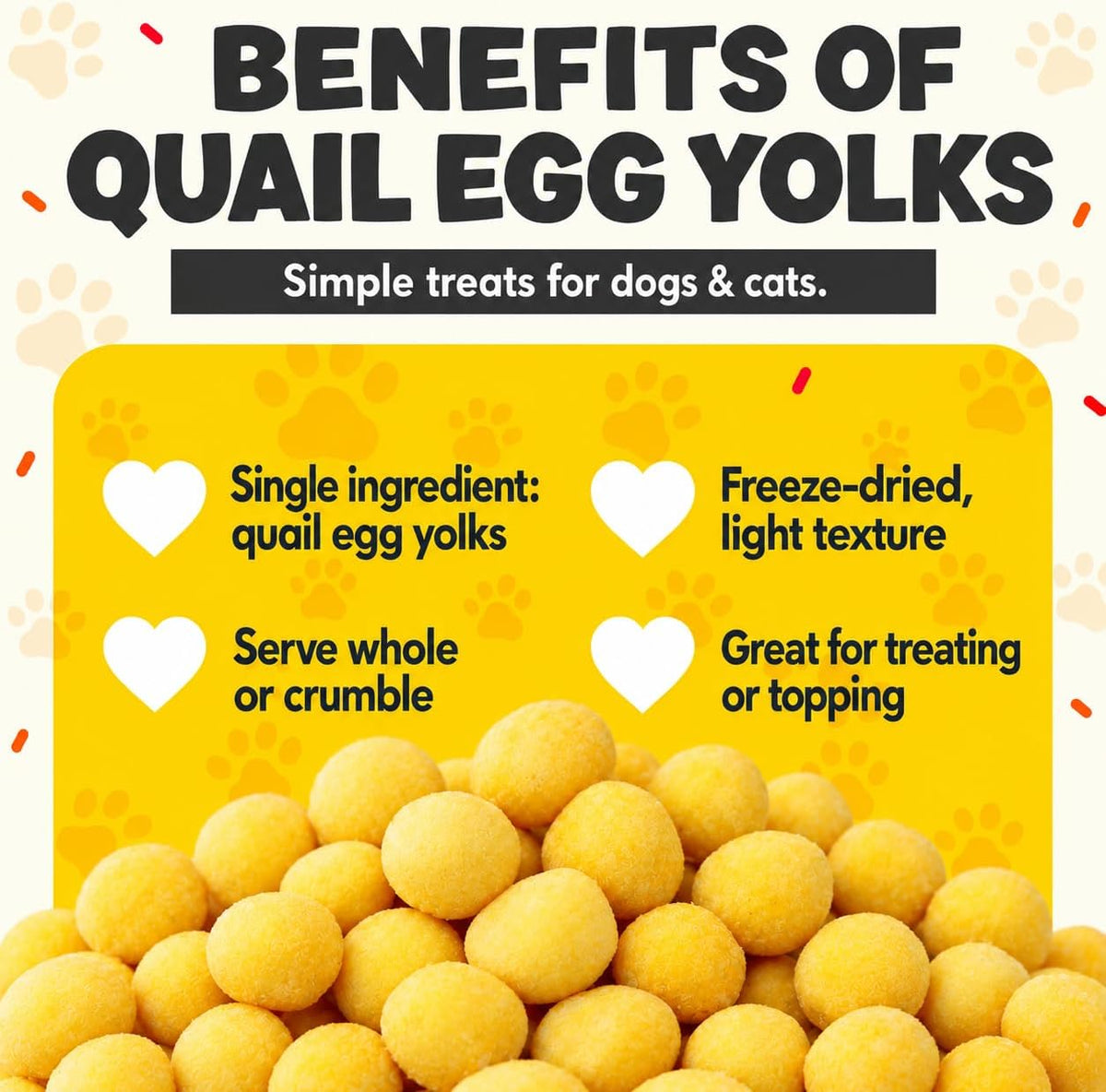 Freeze Dried Dog &amp; Cat Treats, Quail Egg Yolk, Single Ingredient - 5 OZ