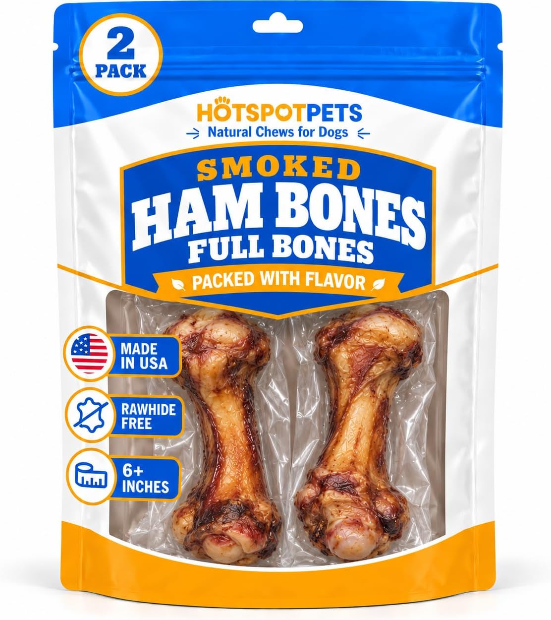 hotspot pets All Natural Pork Femur Bones for Dogs (6''- 8'') Made in USA