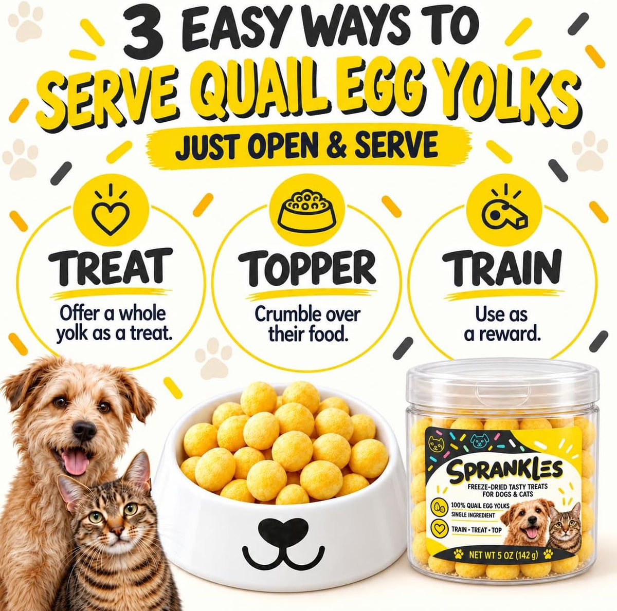 Freeze Dried Dog &amp; Cat Treats, Quail Egg Yolk, Single Ingredient - 5 OZ