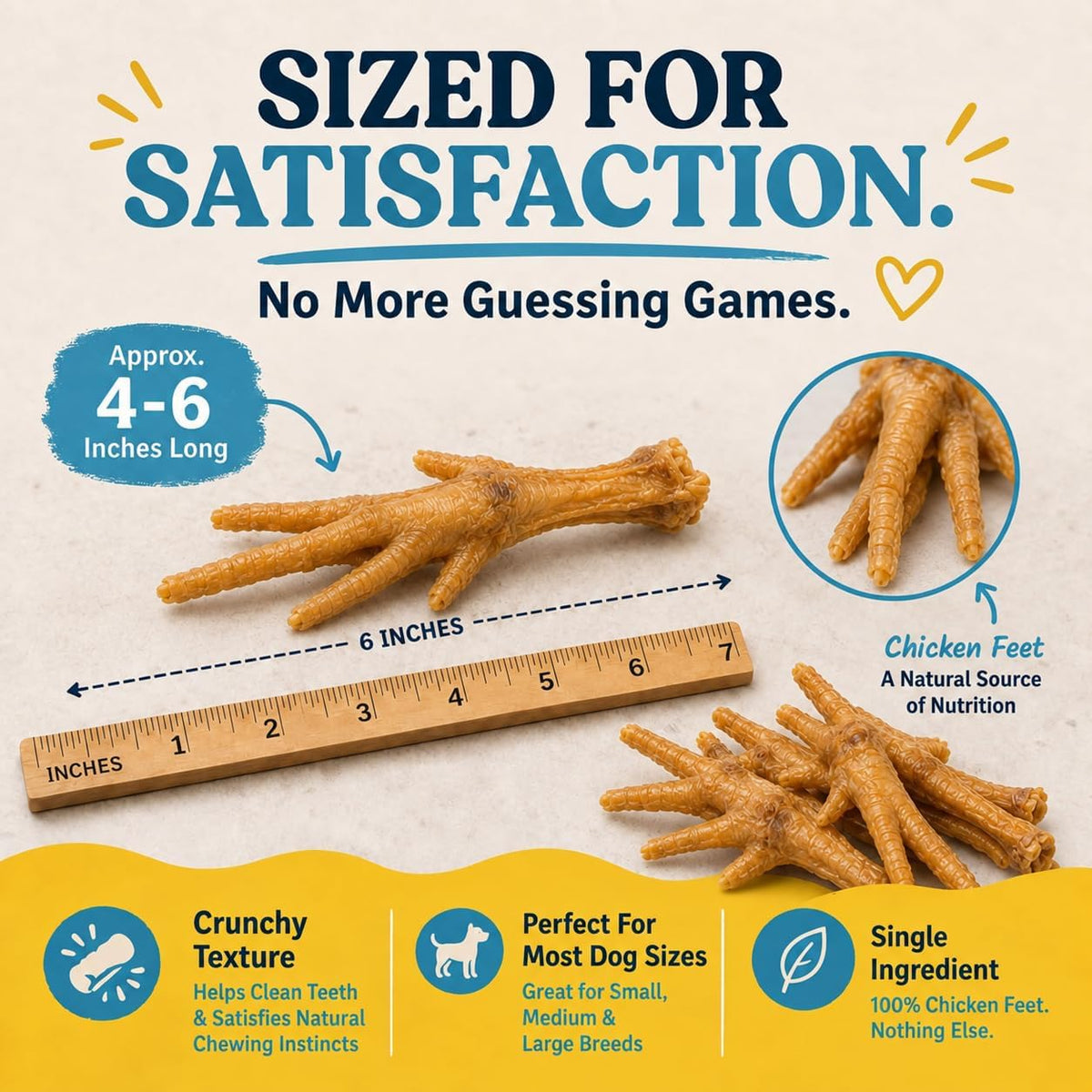 hotspot pets Dehydrated Chicken Feet Dog Treats (25 Count) Single Ingredient Dog Chews, All Natural Long Lasting Snack Sticks for Small &amp; Large Dogs
