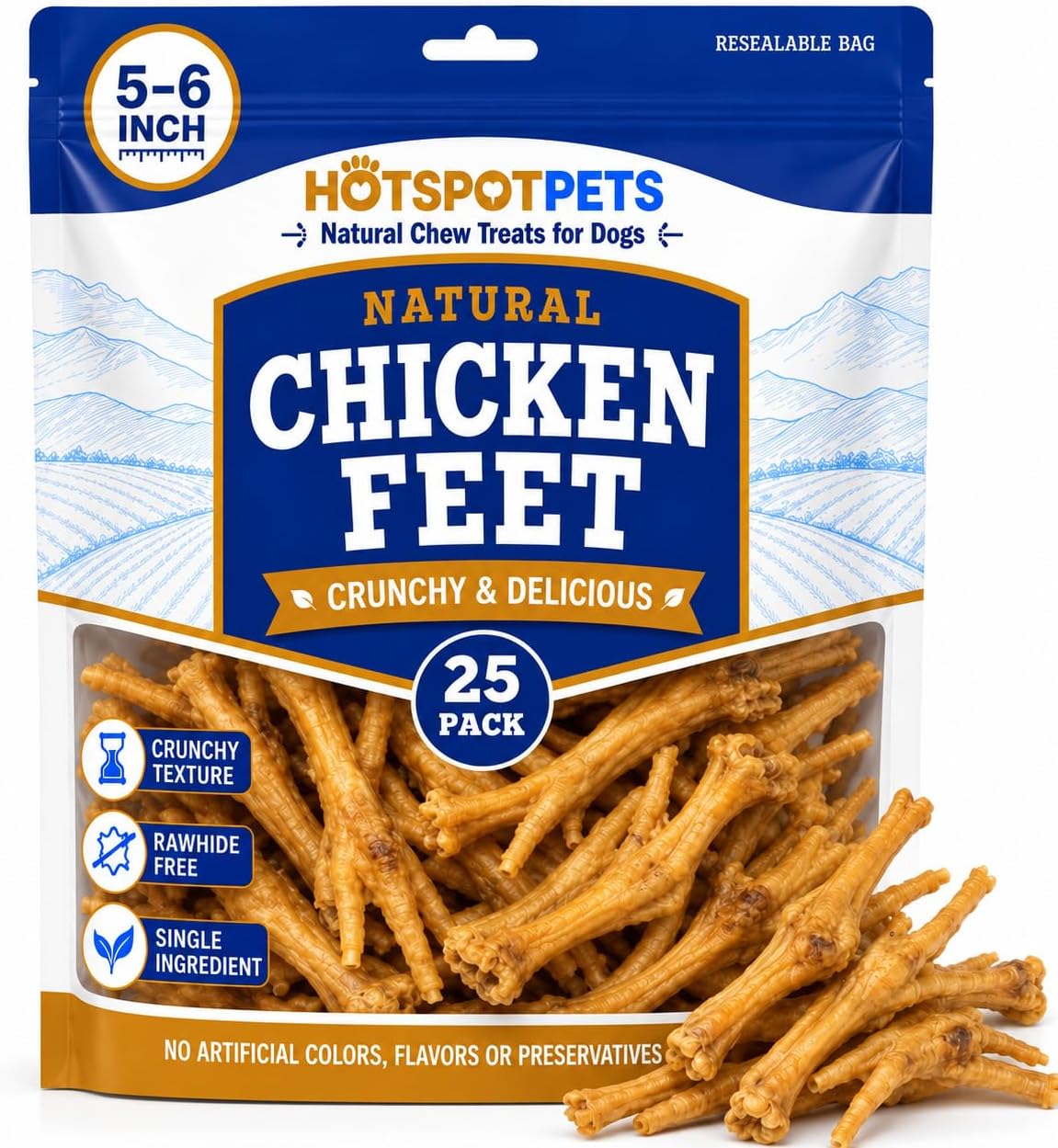 hotspot pets Dehydrated Chicken Feet Dog Treats (25 Count) Single Ingredient Dog Chews, All Natural Long Lasting Snack Sticks for Small &amp; Large Dogs