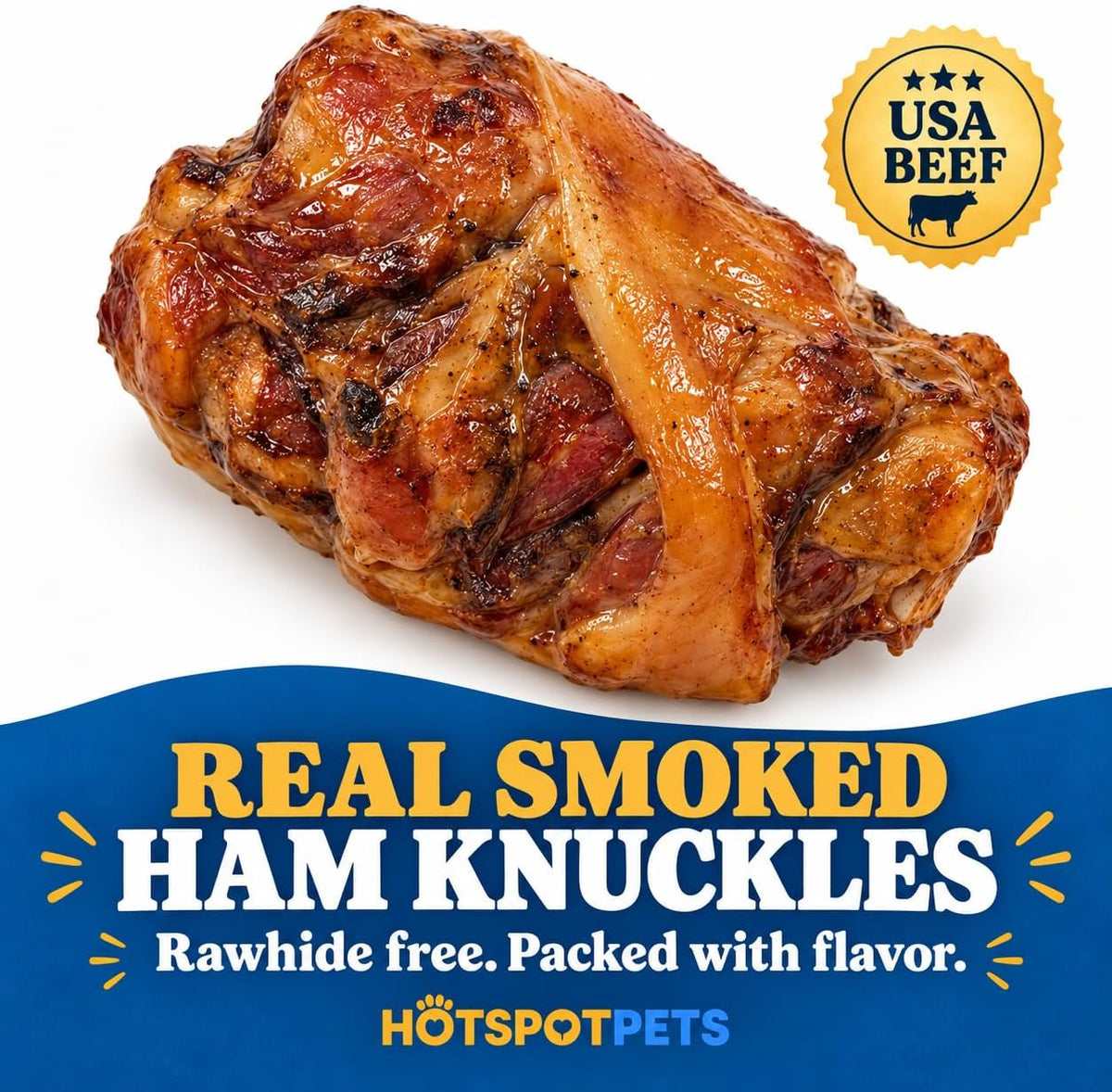 hotspot pets Smoked Ham Knuckles Bone Dog Treat, Made in USA - 3 Pack
