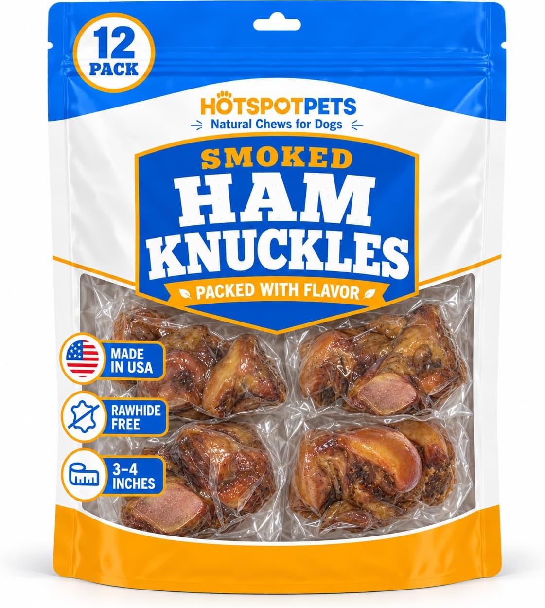 hotspot pets Smoked Ham Knuckles Bone Dog Treat, Made in USA - 3 Pack