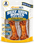hotspot pets Meaty Beef Shin Bone Dog Treats 8” - Made in USA - 2 Count