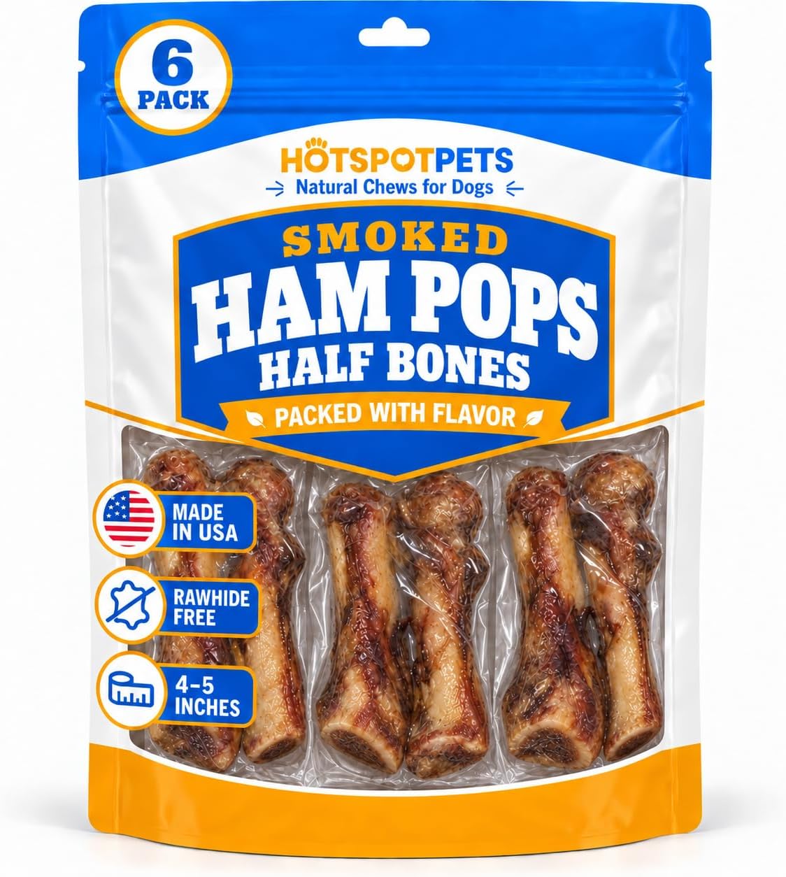 All Natural Smoked Pork Ham Pop Bones for Dogs Made in USA - 2 Count