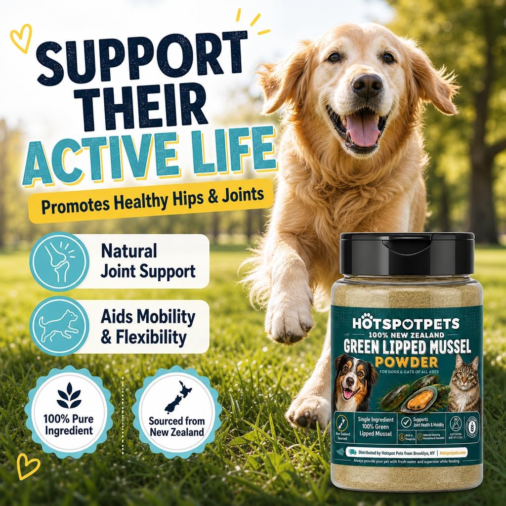 Green Lipped Mussel for Dogs and Cats, 75 Grams (250 Servings) 100% New Zealand Green Lipped Mussels for Hip &amp; Joints, Helps with Arthritis, Joint Pain Relief