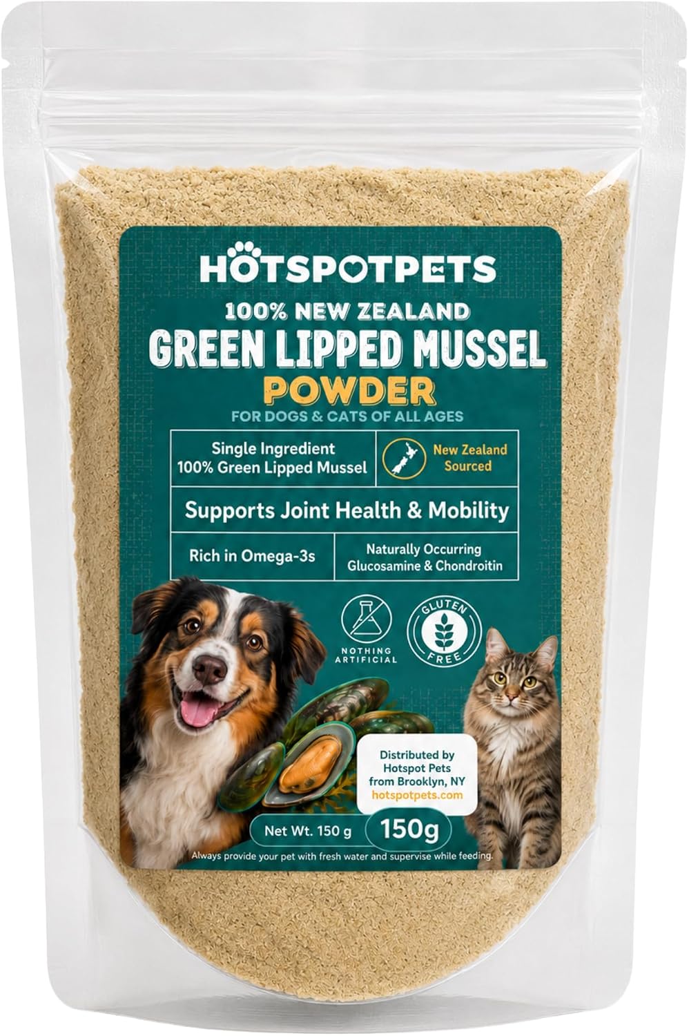 Green Lipped Mussel for Dogs and Cats, 75 Grams (250 Servings) 100% New Zealand Green Lipped Mussels for Hip &amp; Joints, Helps with Arthritis, Joint Pain Relief