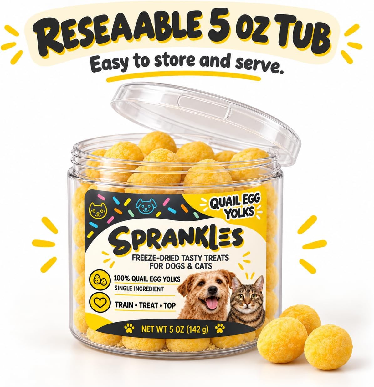 Freeze Dried Dog &amp; Cat Treats, Quail Egg Yolk, Single Ingredient - 5 OZ
