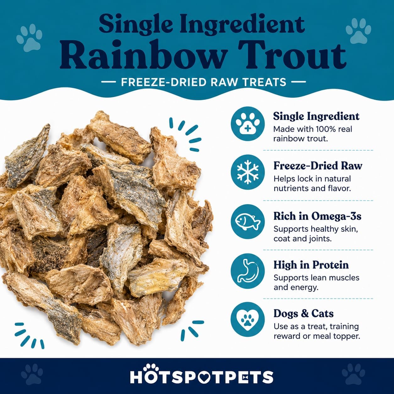 hotspot pets Freeze Dried Rainbow Trout Treats for Cats &amp; Dogs - Made in USA (1 Pound Value Bag) Single Ingredient, High Protein, All Natural, Grain-Free - Perfect for Training, Topper or Snack