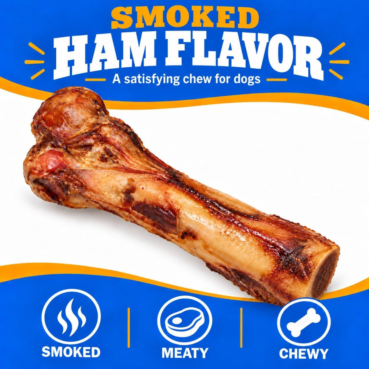All Natural Smoked Pork Ham Pop Bones for Dogs Made in USA - 2 Count