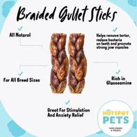 12" Braided Beef Esophagus Gullet Treats for Large & Extra Large Dogs | Gullet Chews at HotSpot Pets