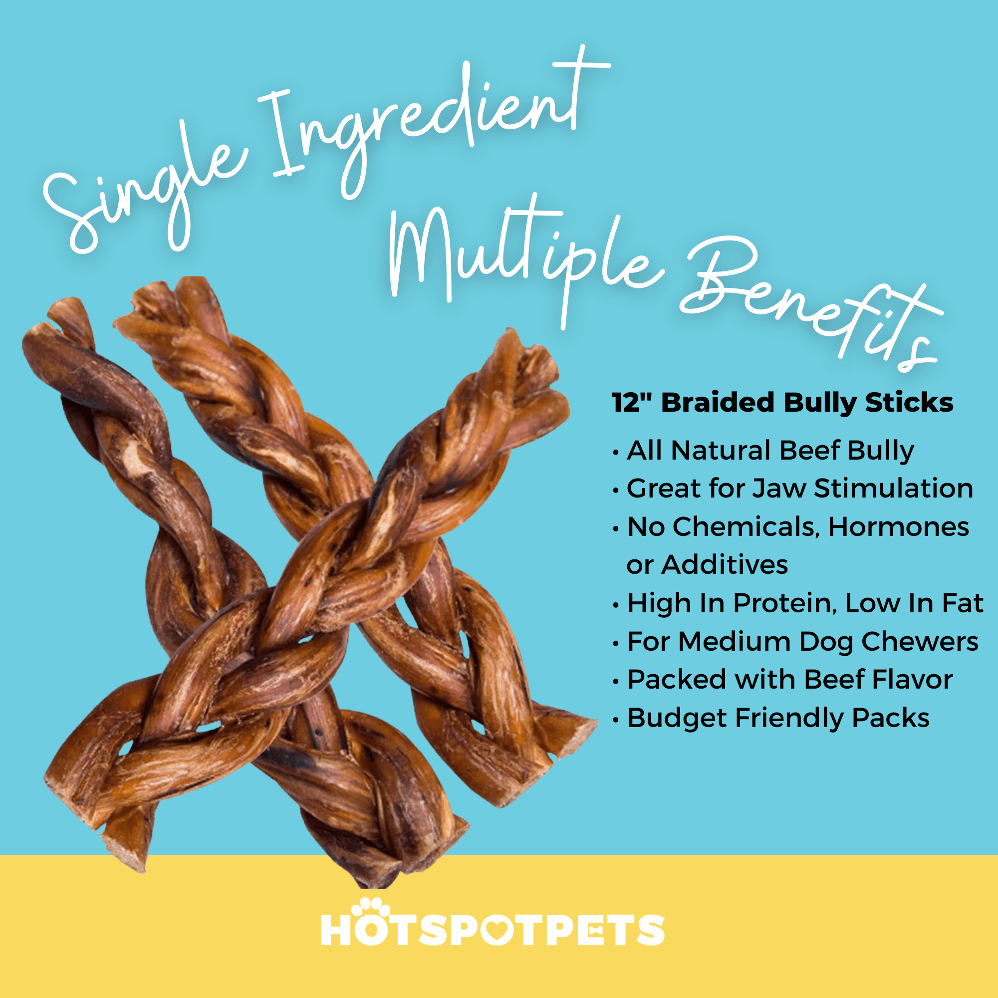 12" Braided Bully Sticks for Large & Extra Large Dogs | Bully Sticks at HotSpot Pets