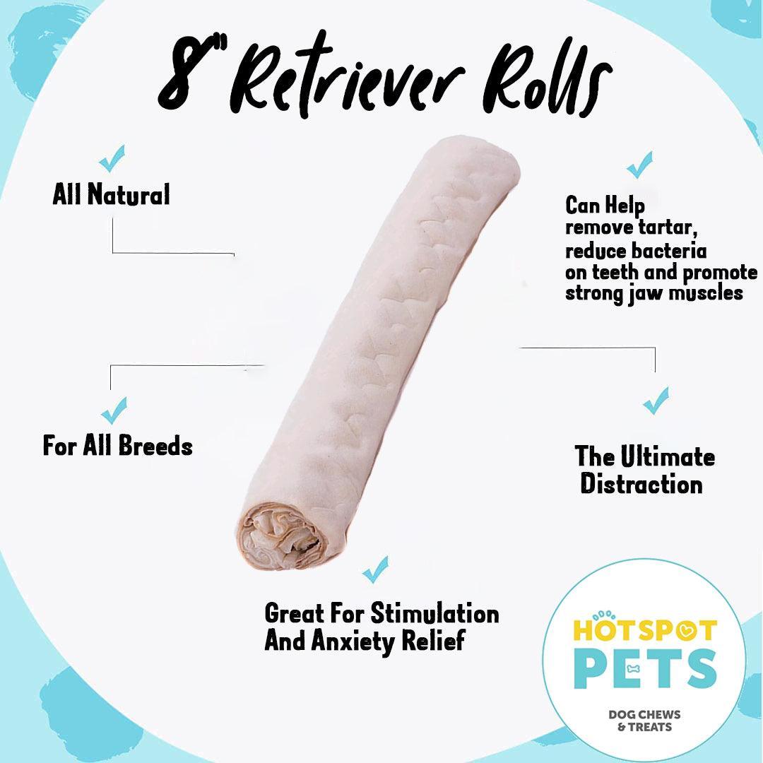 8" Rawhide Rolls for Medium & Large Dogs | Rawhide Chews at HotSpot Pets